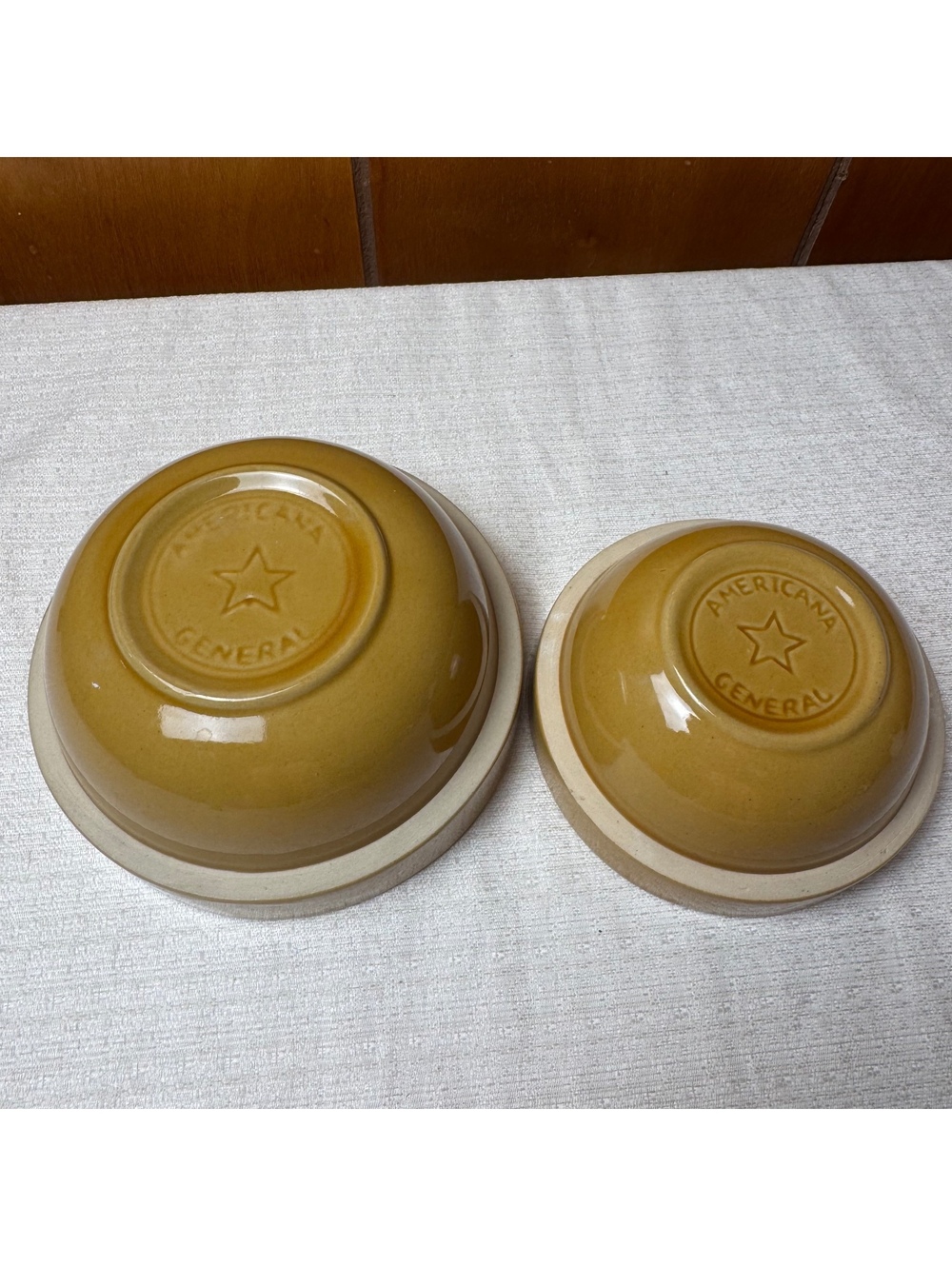 Vintage Americana General Stoneware Nesting Bowl Set Brown Pottery 2 Pc - Picture 6 of 9